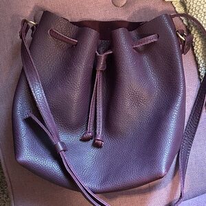 Portland leather bucket bag plum size large